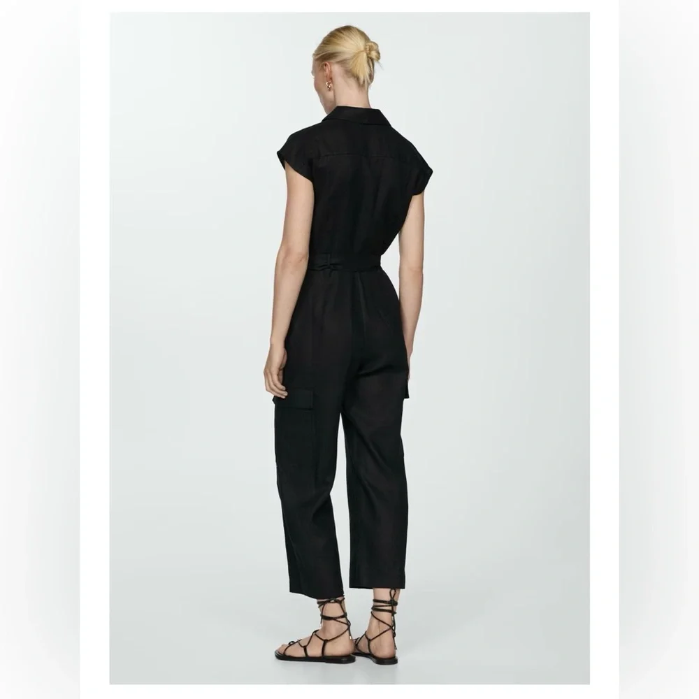 NWT Mango CARGO-STYLE LINEN JUMPSUIT size small